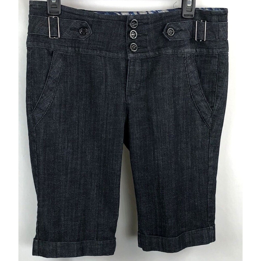 Boom Boom Jean Shorts 11 Dark Wash 31"W Bermuda Mid Rise Adjust Waist Y2K Grunge